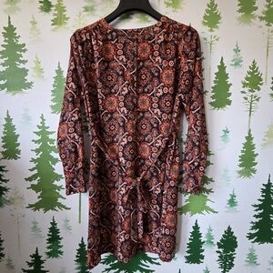 Loft Medallion Print Tie Waist Tunic Shirt Dress